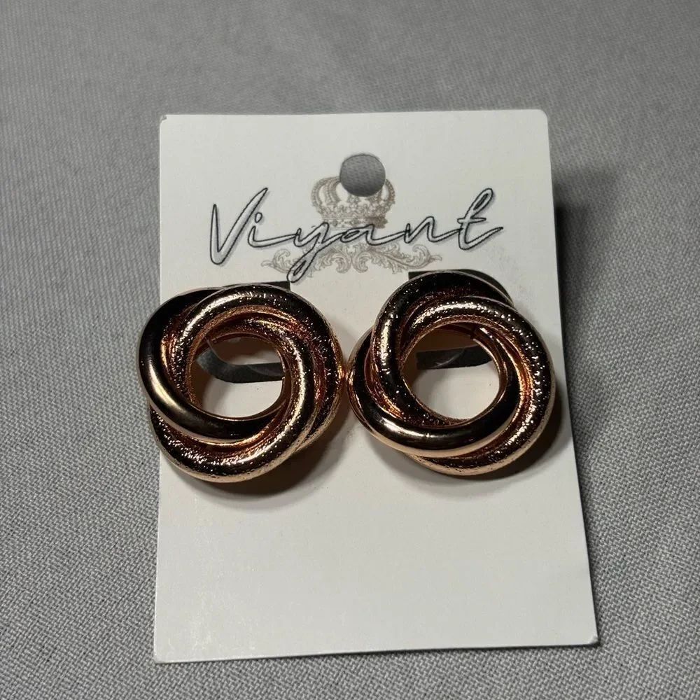 New! Viyant Rosegold Twisted Loops Post Earrings